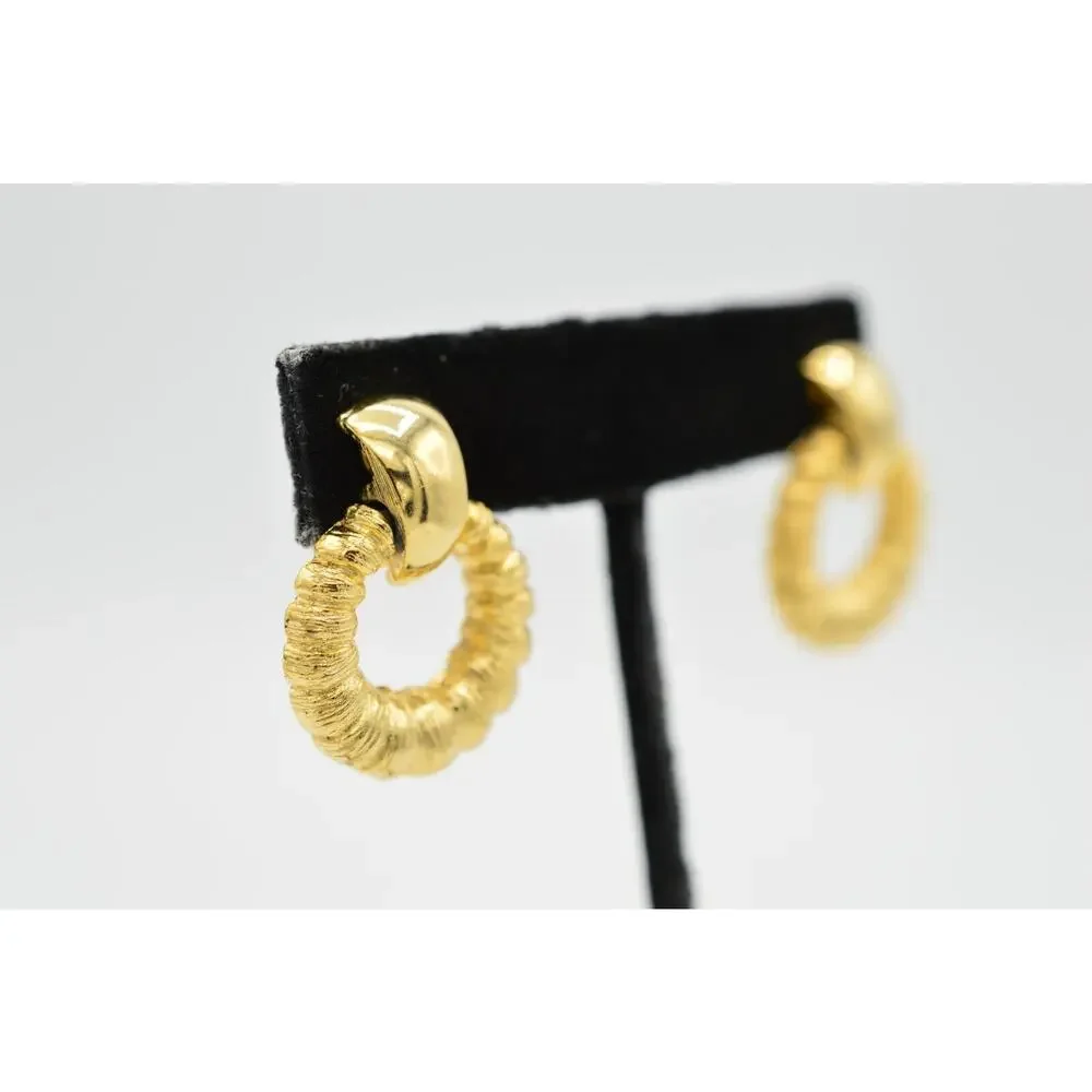 Vintage Clip On Earrings Gold Tone Door Knockers Dangle Bold 80s NOS 1980s 9L